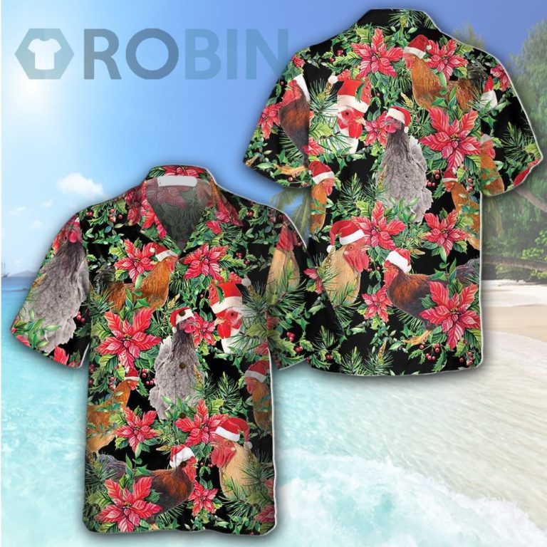 Funny Chicken With Christmas Plants Hawaiian Shirt