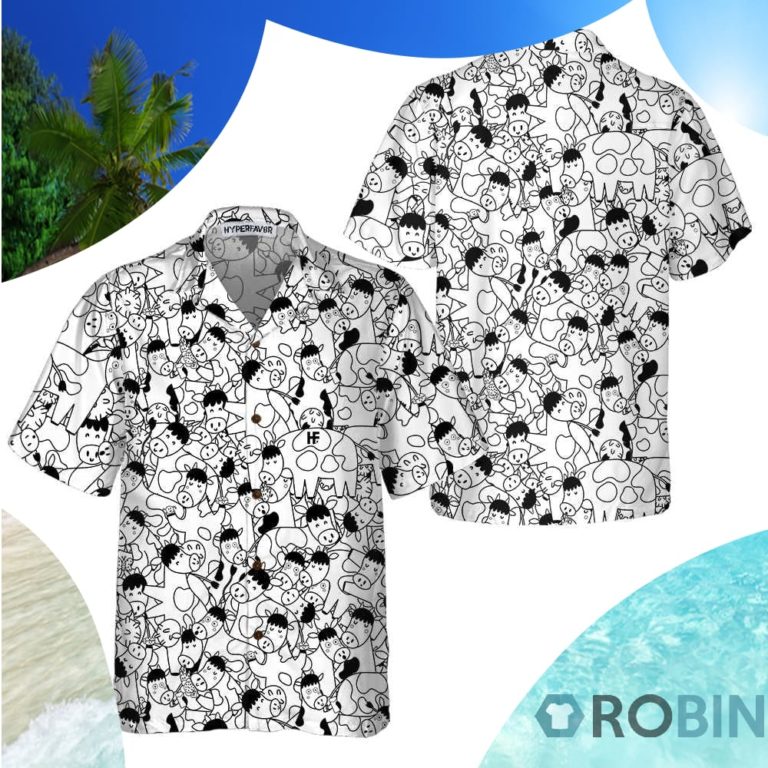 Funny Cow Doodle Pattern Hawaiian Shirt