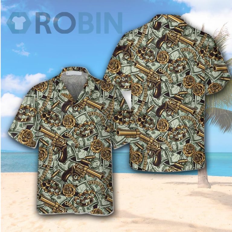 Gangster And Money Vintage Seamless Pattern Hawaiian Shirt