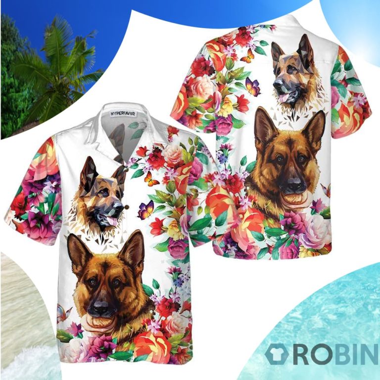 German Shepherd Floral Pattern Hawaiian Shirt
