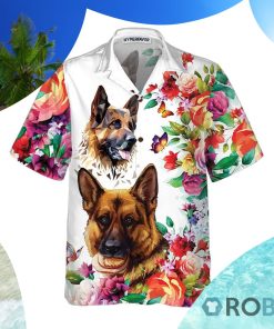 German Shepherd Floral Pattern Hawaiian Shirt