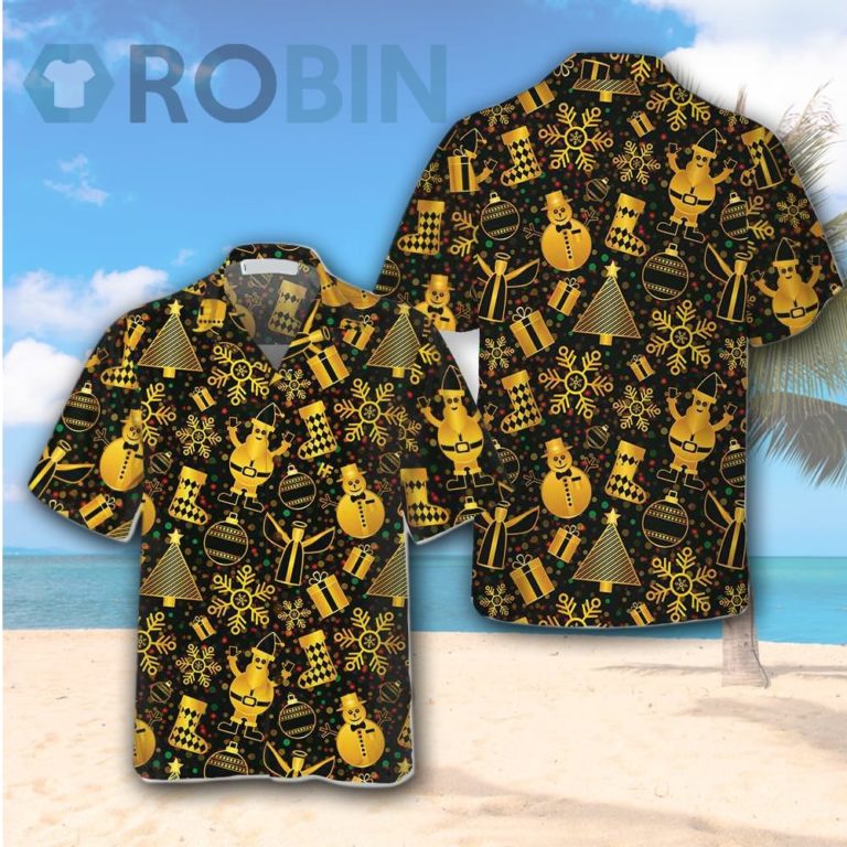 Golden Christmas Elements Hawaiian Shirt
