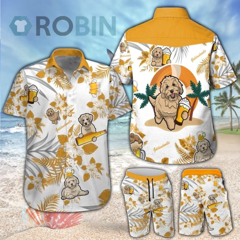 Goldendoodle & Beer Hawaiian Shirt & Shorts Set