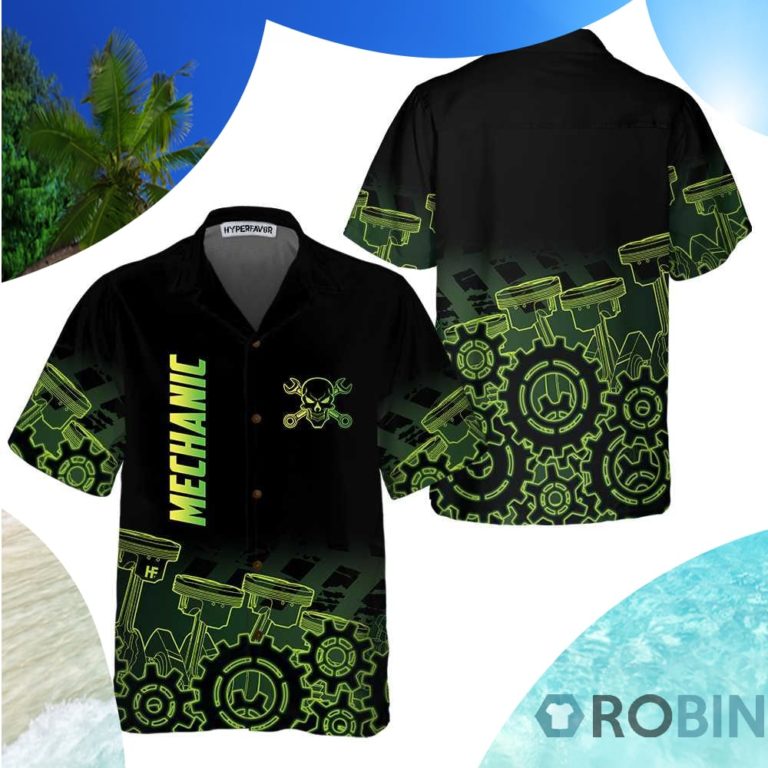 Green Steampunk Mechanic Hawaiian Shirt