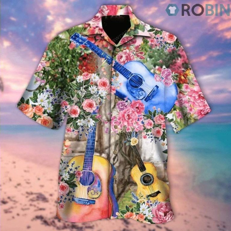 Guitar And Rose Garden Hawaiian Shirt