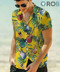 Guitar Yellow Tropical Leaves Hawaiian Shirt