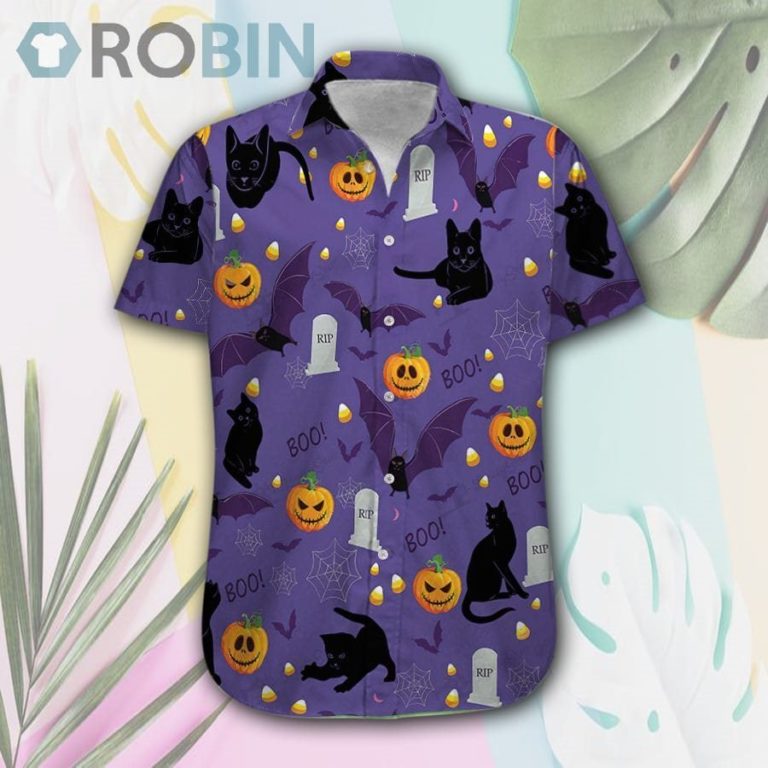 Halloween Black Cat Boo Hawaii Shirt & Shorts