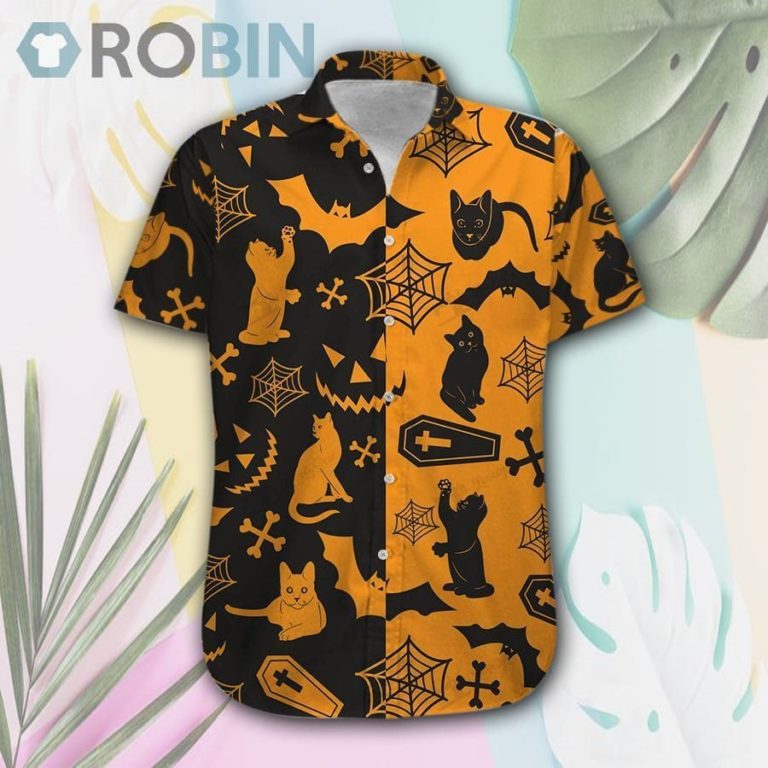 Halloween Black Cat Hawaii Shirt & Shorts