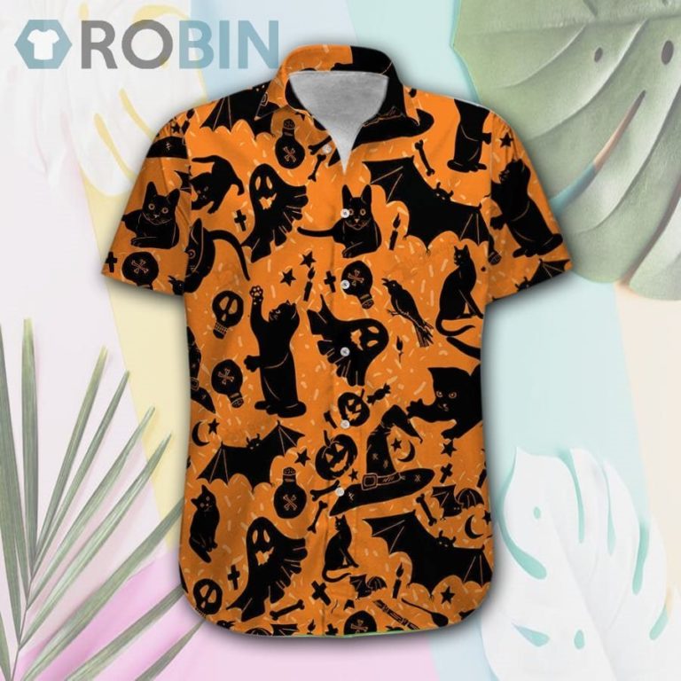 Halloween Black Cat Pattern Hawaii Shirt & Shorts