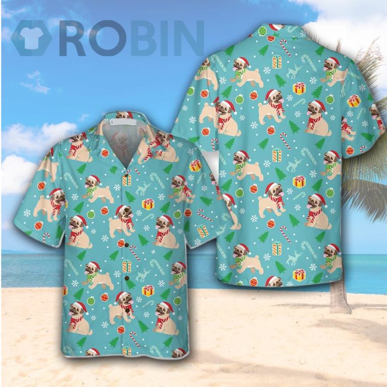 Happy Pug Dog Christmas Hawaiian Shirt