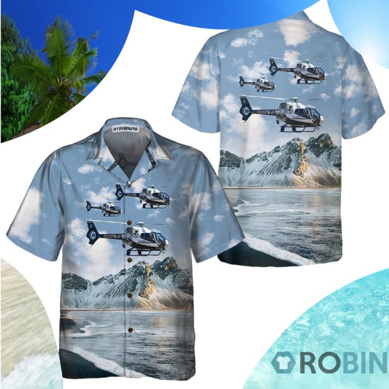 Helicopter On Ocean Background Hawaiian Shirt