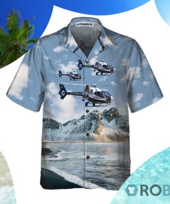 Helicopter On Ocean Background Hawaiian Shirt Helicopter On Ocean Background Hawaiian Shirt