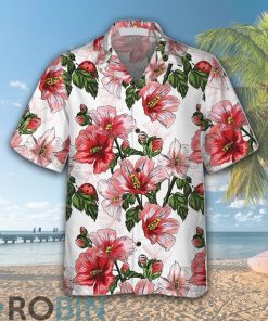 Hibiscus With Ladybug Seamless Pattern Hawaiian Shirt