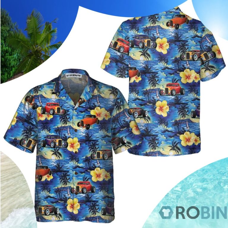 Hod Rod And Tropical Hibiscus Pattern Hawaiian Shirt