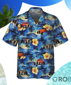 Hod Rod And Tropical Hibiscus Pattern Hawaiian Shirt