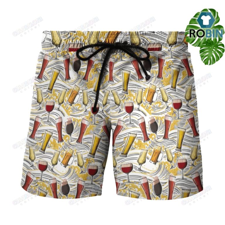 Men Beer Pattern Hawaiian Shorts