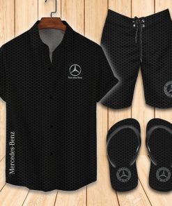 Mercedes Flip Flops And Short Sleeve Button Down Hawaiian Shirt and Beach Shorts