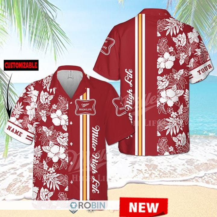 Miller High Life Hibiscus Custom Hawaiian Shirt - RobinPlaceFabrics