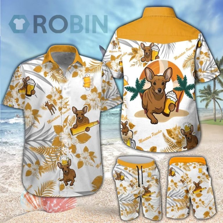 Miniature Pinscher & Beer Hawaiian Shirt & Shorts Set