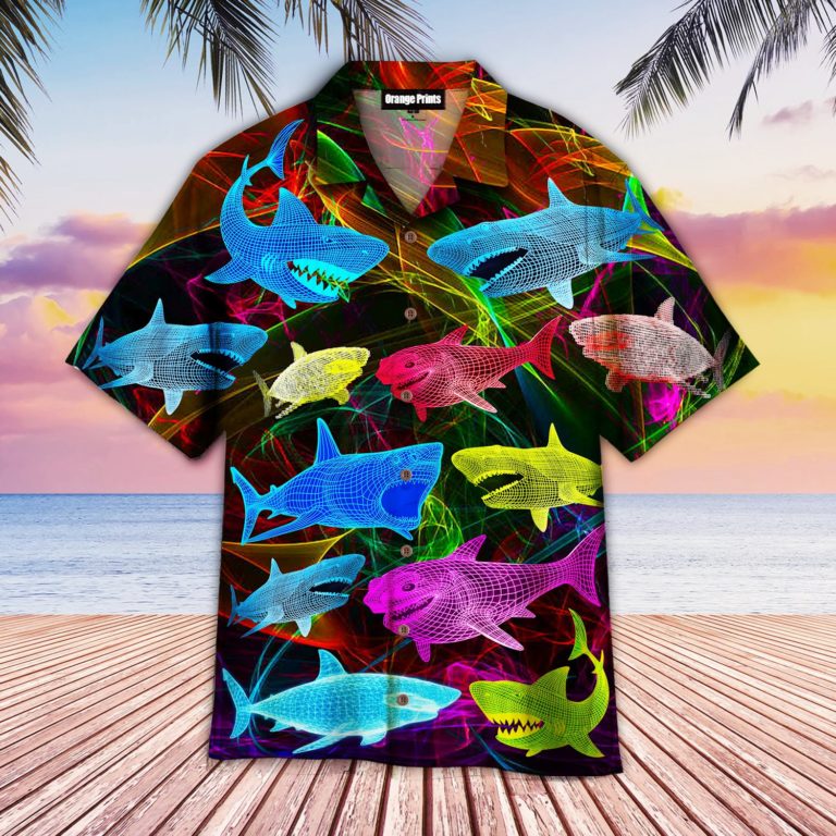 Neon Glowing Shark Aloha Shirts