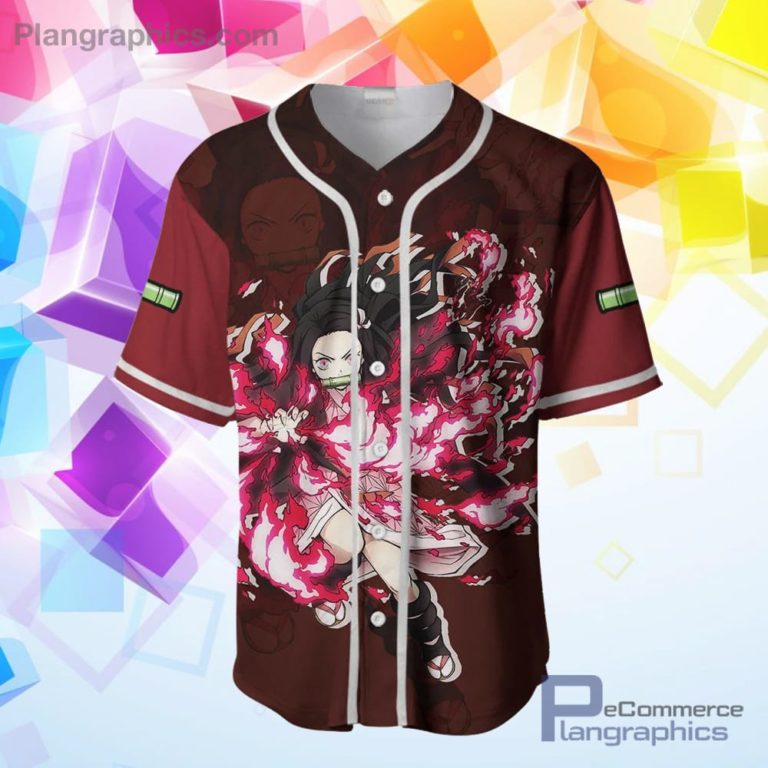 Nezuko Blood Demon Art Baseball Jersey Shirt Kimetsu Anime AOP Clothes
