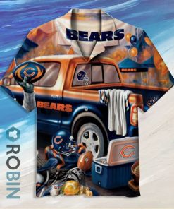 Nfl Chicago Bear Retro Poster Short Sleeve Button Down Hawaiian Shirt