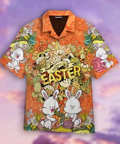 Orange Happy Easter Bunny Aloha Shirts Orange Happy Easter Bunny Aloha Shirts