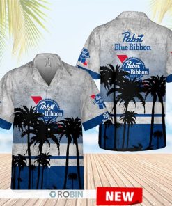 Pabst Blue Ribbon Palm Tree Hawaiian Shirt