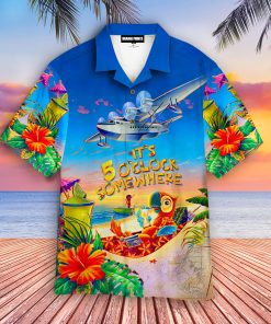 Parrot It’s 5 O’clock Somewhere Short Sleeve Button Down Hawaiian Shirt