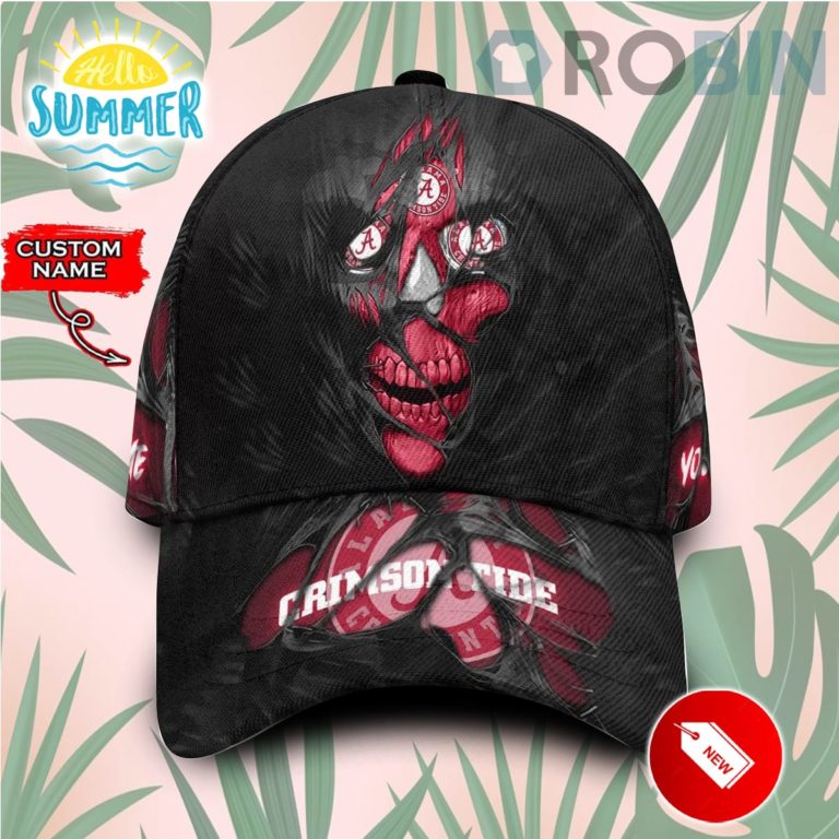 Personalized Alabama Crimson Tide Skull Torn Fabric Classic Baseball Cap Hat