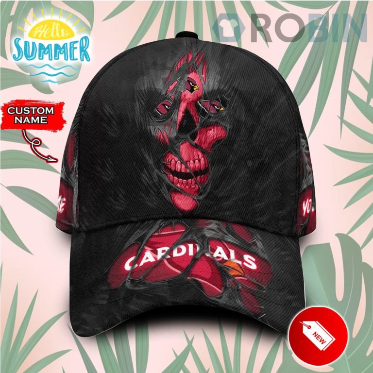 Personalized Arizona Cardinals Skull Torn Fabric Classic Baseball Cap Hat