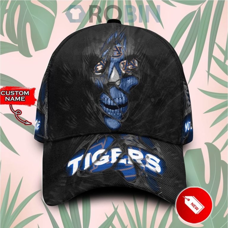 Personalized Auburn Tigers Skull Torn Fabric Classic Baseball Cap Hat