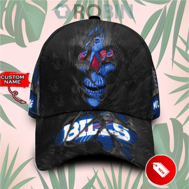 Personalized Buffalo Bills Skull Torn Fabric Classic Baseball Cap Hat
