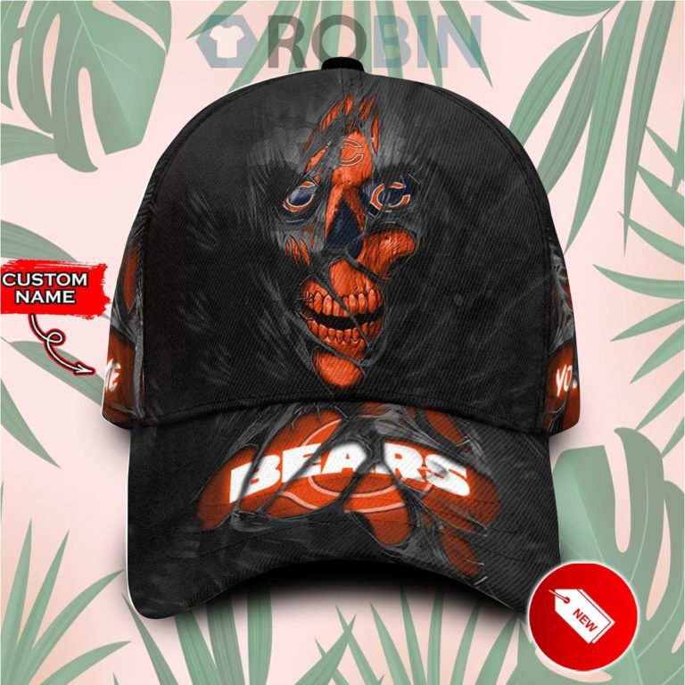 Personalized Chicago Bears Skull Torn Fabric Classic Baseball Cap Hat