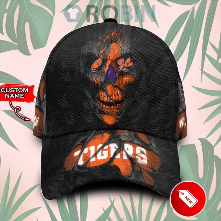 Personalized Clemson Tigers Skull Torn Fabric Classic Baseball Cap Hat