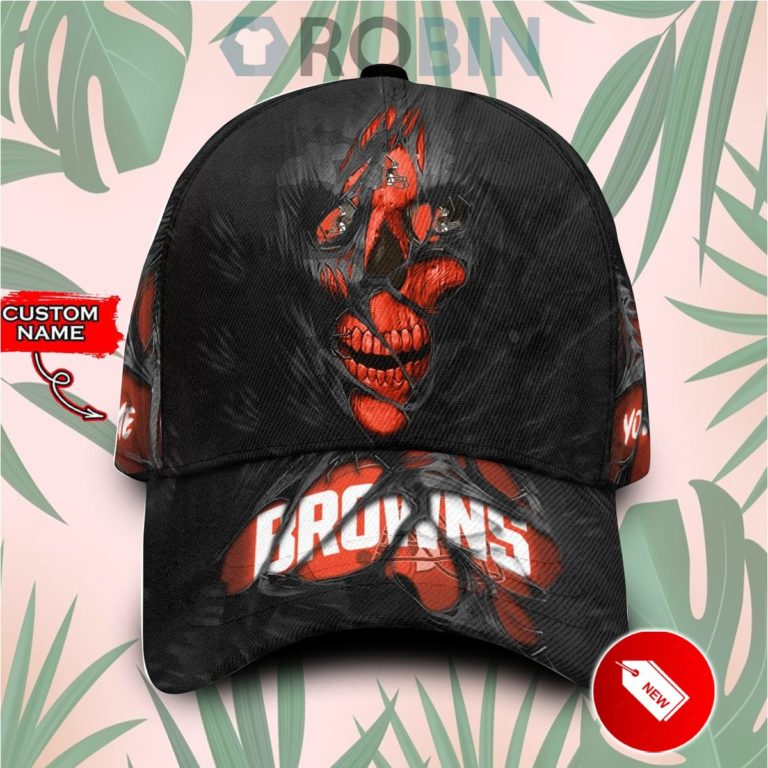 Personalized Cleveland Browns Skull Torn Fabric Classic Baseball Cap Hat