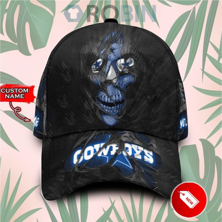 Personalized Dallas Cowboys Skull Torn Fabric Classic Baseball Cap Hat