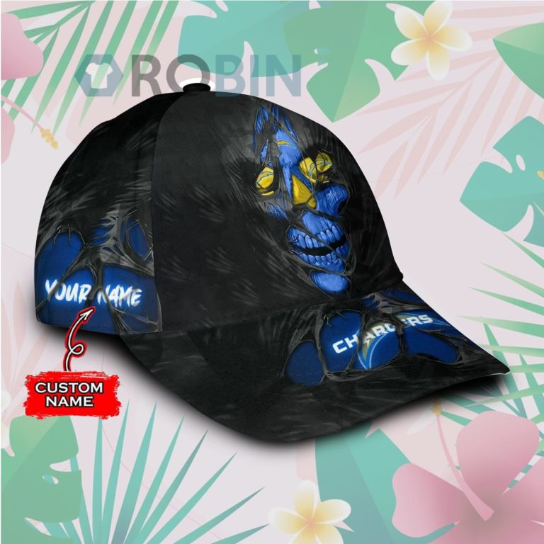 Personalized  Los Angeles Chargers Skull Torn Fabric Classic Baseball Cap Hat