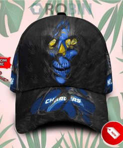 Personalized  Los Angeles Chargers Skull Torn Fabric Classic Baseball Cap Hat