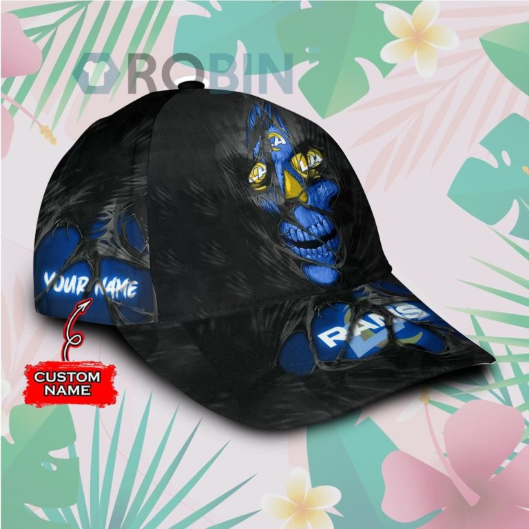 Personalized  Los Angeles Rams Skull Torn Fabric Classic Baseball Cap Hat