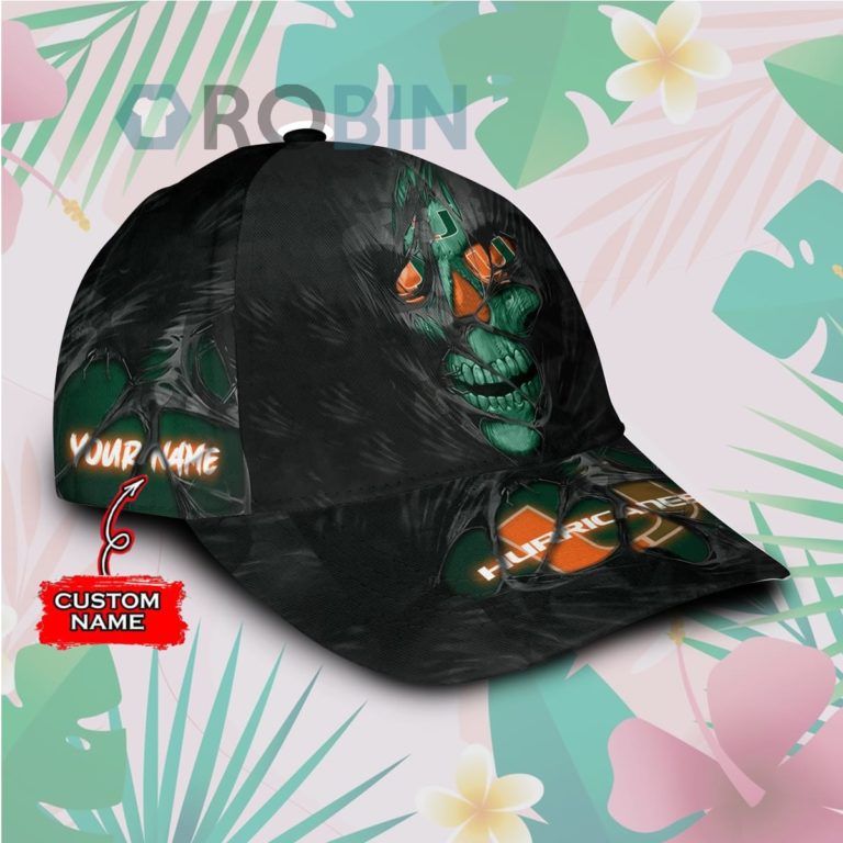 Personalized  Miami Hurricanes Skull Torn Fabric Classic Baseball Cap Hat