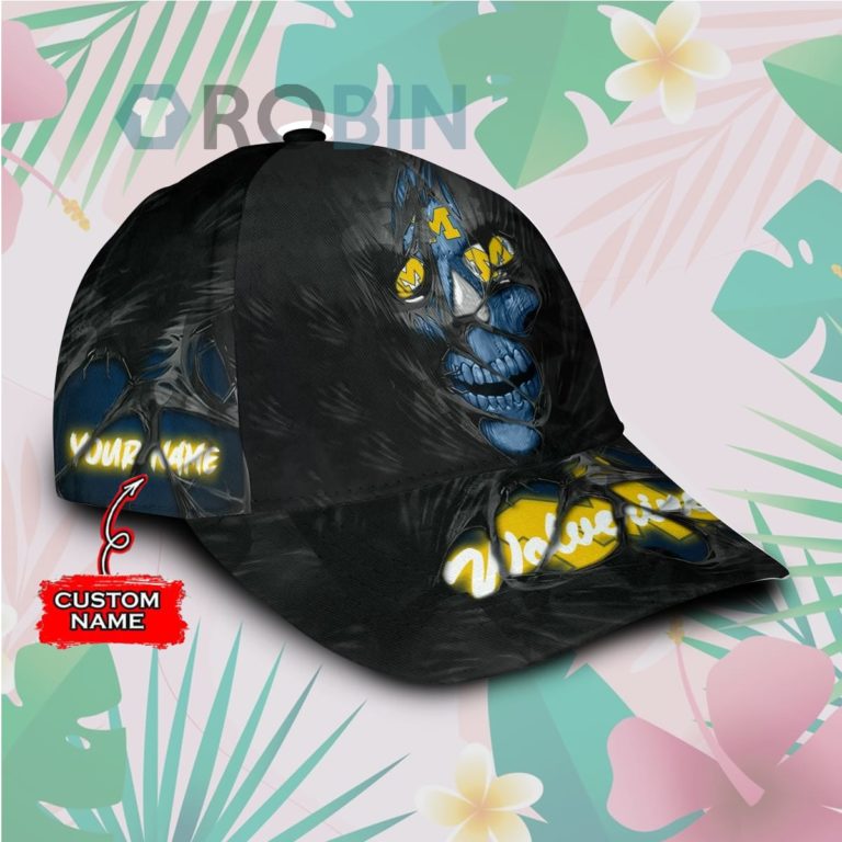 Personalized  Michigan Wolverines Skull Torn Fabric Classic Baseball Cap Hat