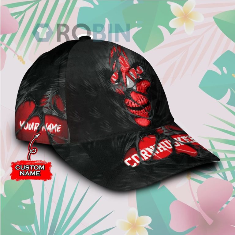Personalized  Nebraska Cornhuskers Skull Torn Fabric Classic Baseball Cap Hat
