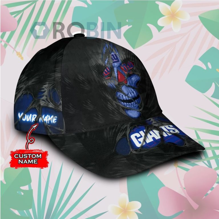 Personalized  New York Giants Skull Torn Fabric Classic Baseball Cap Hat
