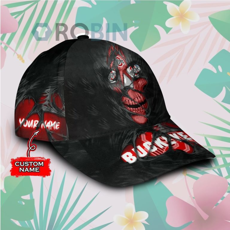 Personalized  Ohio State Buckeyes Skull Torn Fabric Classic Baseball Cap Hat