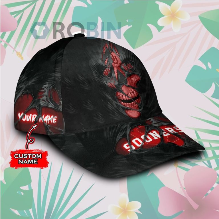 Personalized  Oklahoma Sooners Skull Torn Fabric Classic Baseball Cap Hat