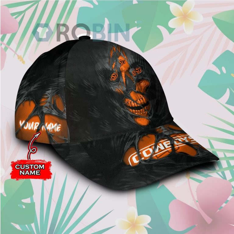 Personalized  Oklahoma State Cowboys Skull Torn Fabric Classic Baseball Cap Hat