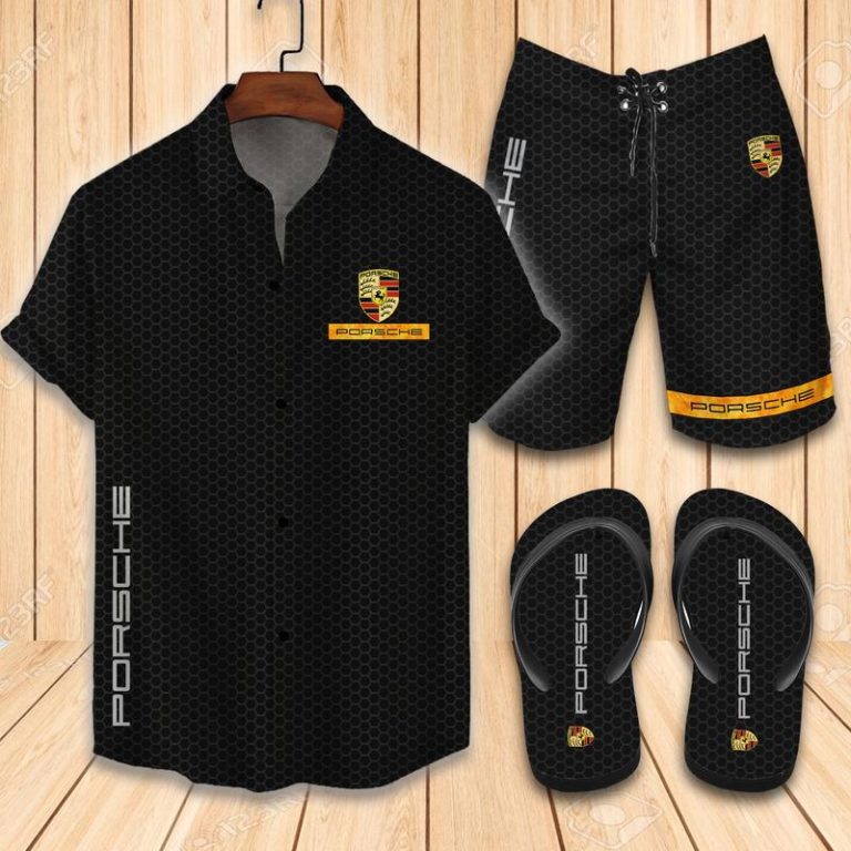 Porsche Flip Flops And Beach Tropical Hawaiian Shirt and Shorts