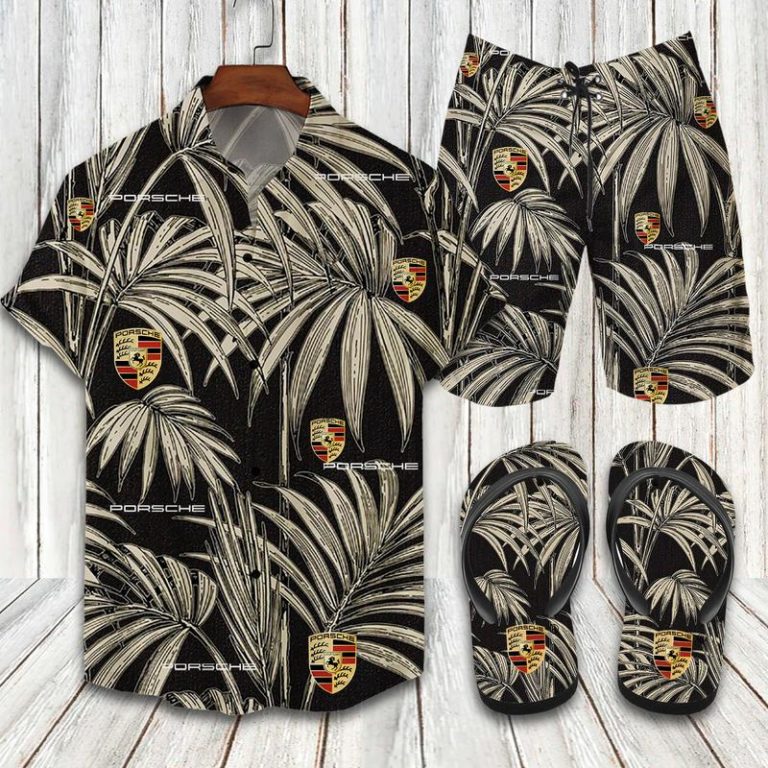 Porsche Flip Flops And Casual Button Down Hawaiian Shirt and Shorts