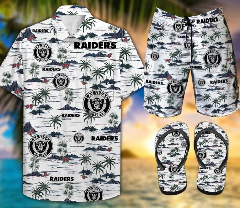 Vegas Raiders Hawaii Shirt and Shorts Flip Flops
